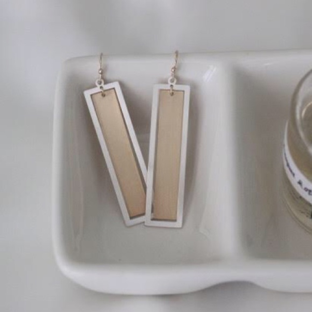 Silver & Gold Bar Drop Earrings minimalist